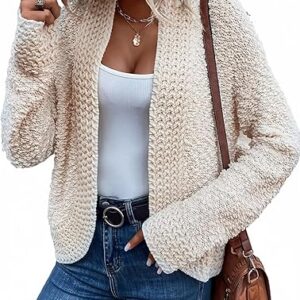 Dokotoo Women's 2025 Fashion Casual Open Front Long Sleeve Chunky Knit Cardigans Sweaters Outerwear Coats
